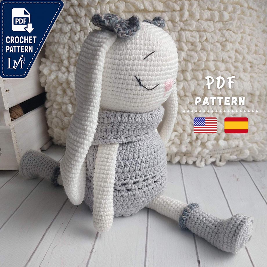 Amigurumi Bunny Doll Pattern, Cute Crochet Bunny with Cardigan Sweater, PDF Pattern, Instant Download